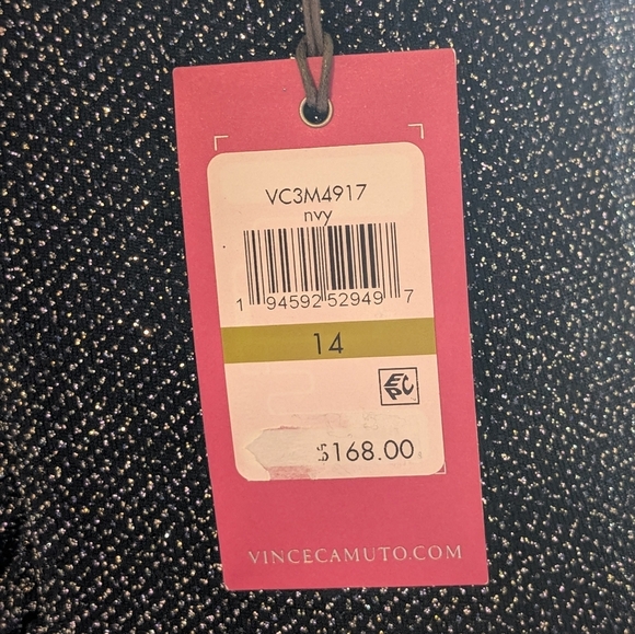 Vince Camuto Navy Blue Glitter Asymmetrical Drape Dress, Size 14 - Picture 2 of 11